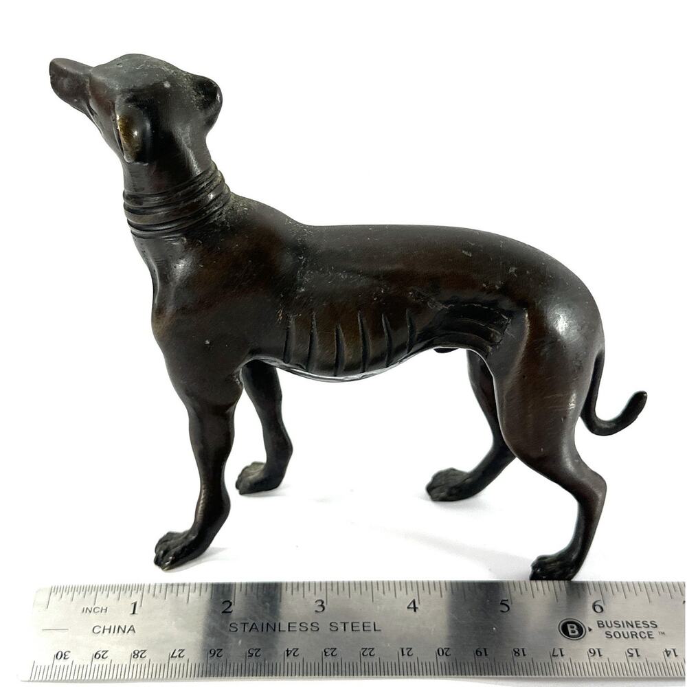 Vintage Bronze Greyhound Whippet Dog Figurine Statue Sighthound 7” Sculpture - Picture 5 of 8